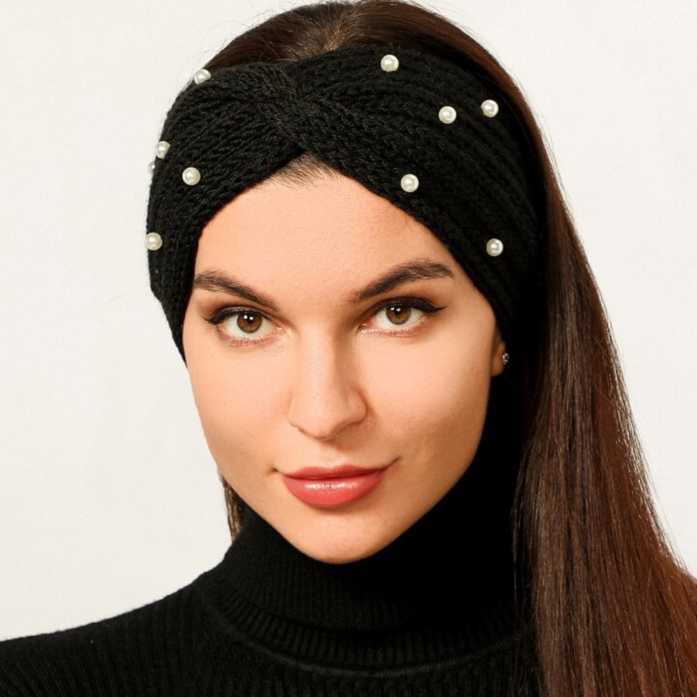 Faux Pearl &Rhinestone Studded Twist Front Headband